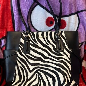 MICHAEL Michael Kors Zebra Print Tote Bag with Black Leather Accents